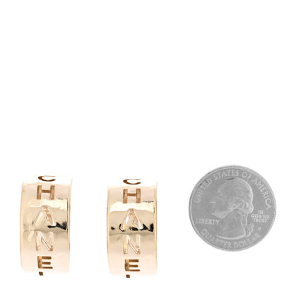 Chanel Metal Logo Hoop Clip On Earrings Gold 2 of 4