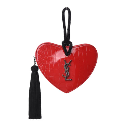 Saint Laurent Patent Crocodile Embossed Sac Coeur Heart Shaped Clutch Red 1 of 8