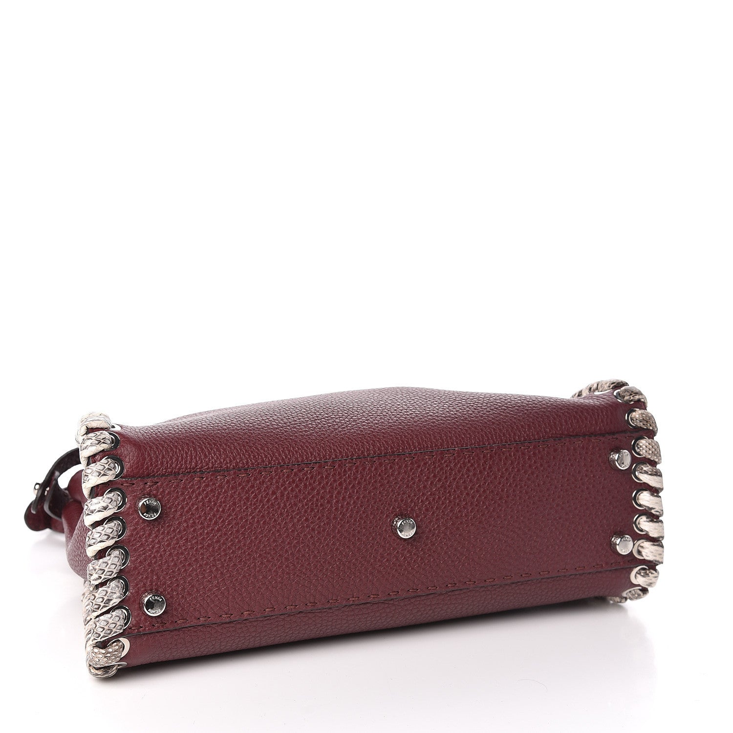 Fendi Cuoio Romano Elaphe Selleria Lace Up Bi-Color Medium Peekaboo Iconic Satchel Bordeaux Grigio Polvere Natural 4 of 15