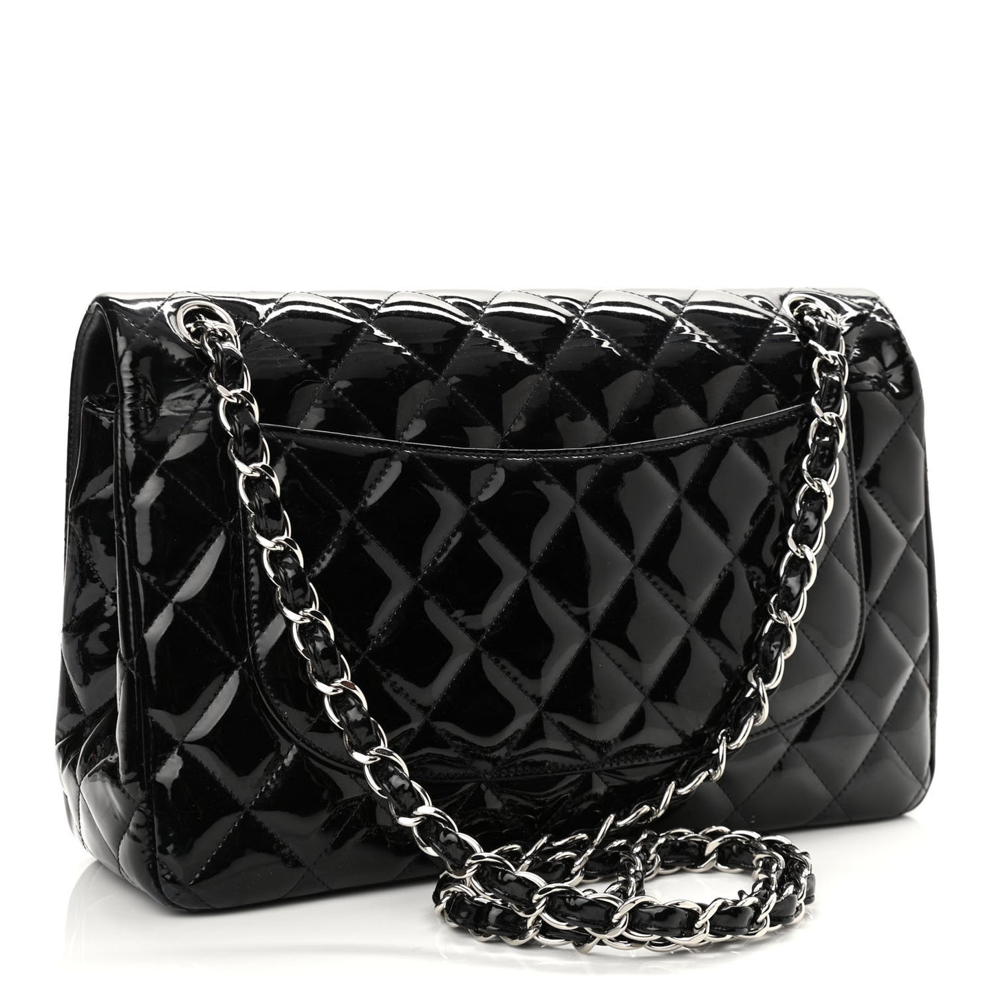 Patent Quilted Jumbo Double Flap Black