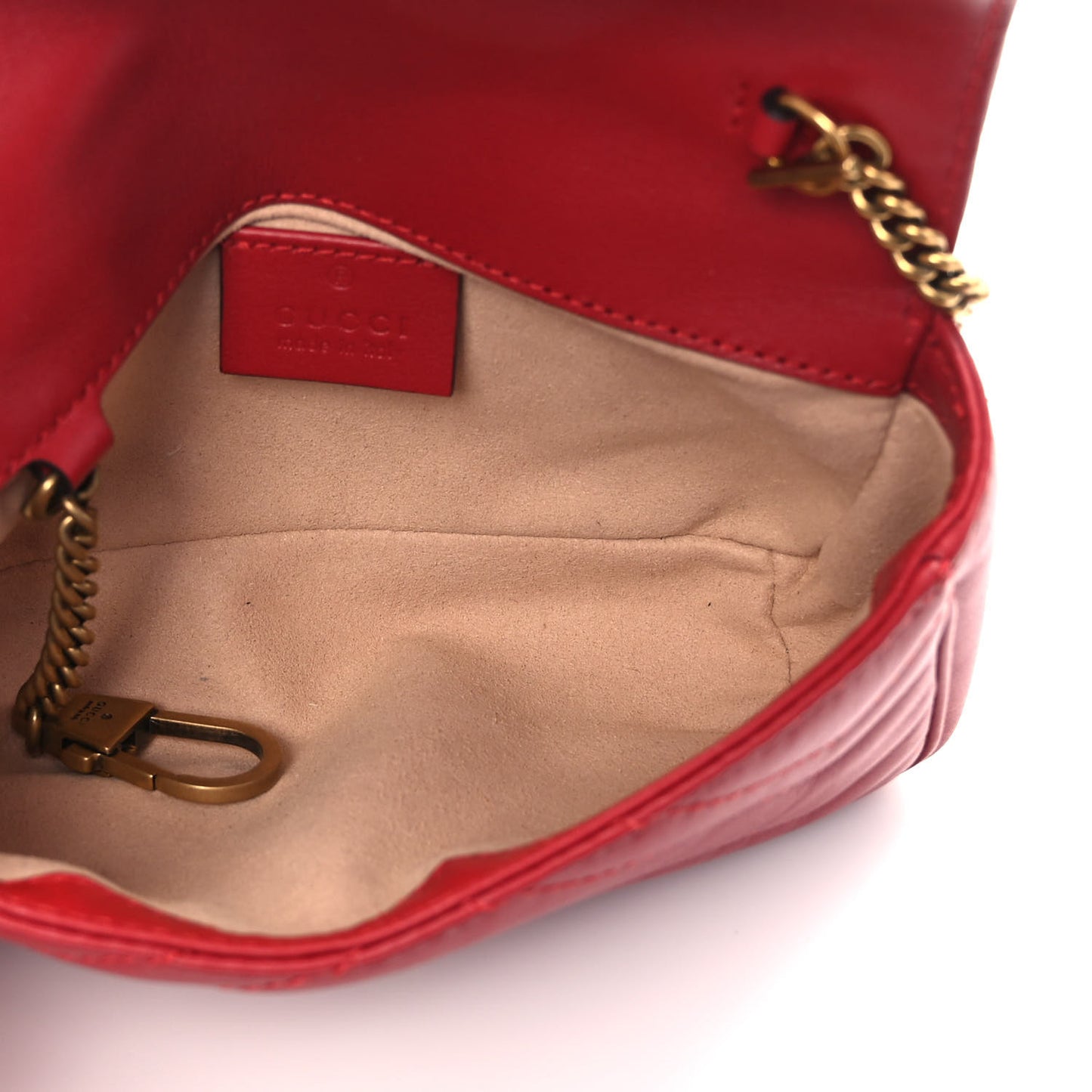 Calfskin Matelasse Super Mini GG Marmont Shoulder Bag Hibiscus Red