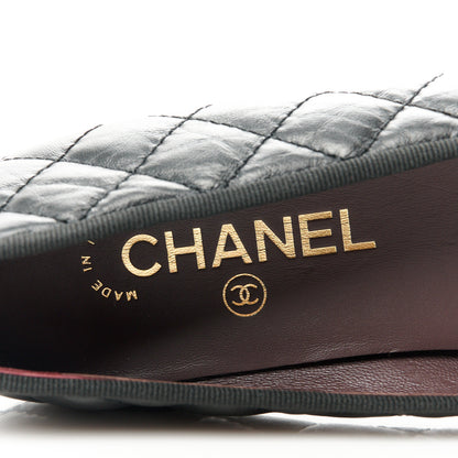 Chanel Aged Calfskin Quilted CC Cap Toe Ballerina Flats 37 Black 7 of 9