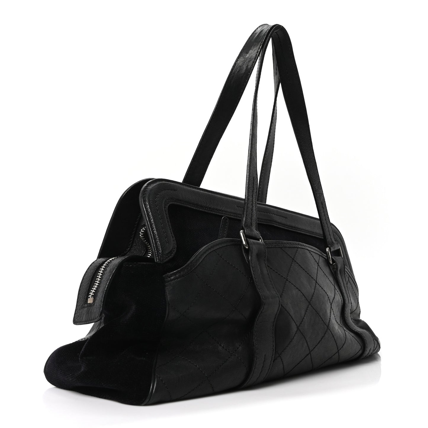 Calfskin Terrycloth Quilted Large Reissue Bowling Bag Tote Black