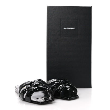 Saint Laurent Patent Croc Embossed Tribute 05 Slide Sandals 38 Black 10 of 10