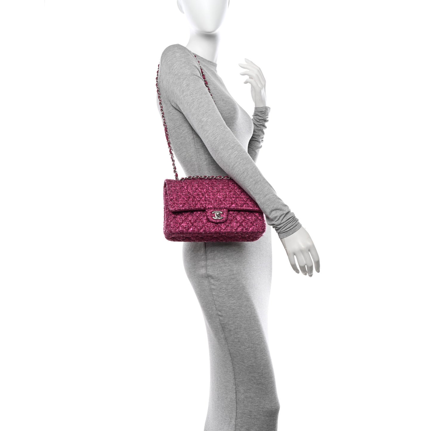 Metallic Tweed Quilted Medium Double Flap Pink