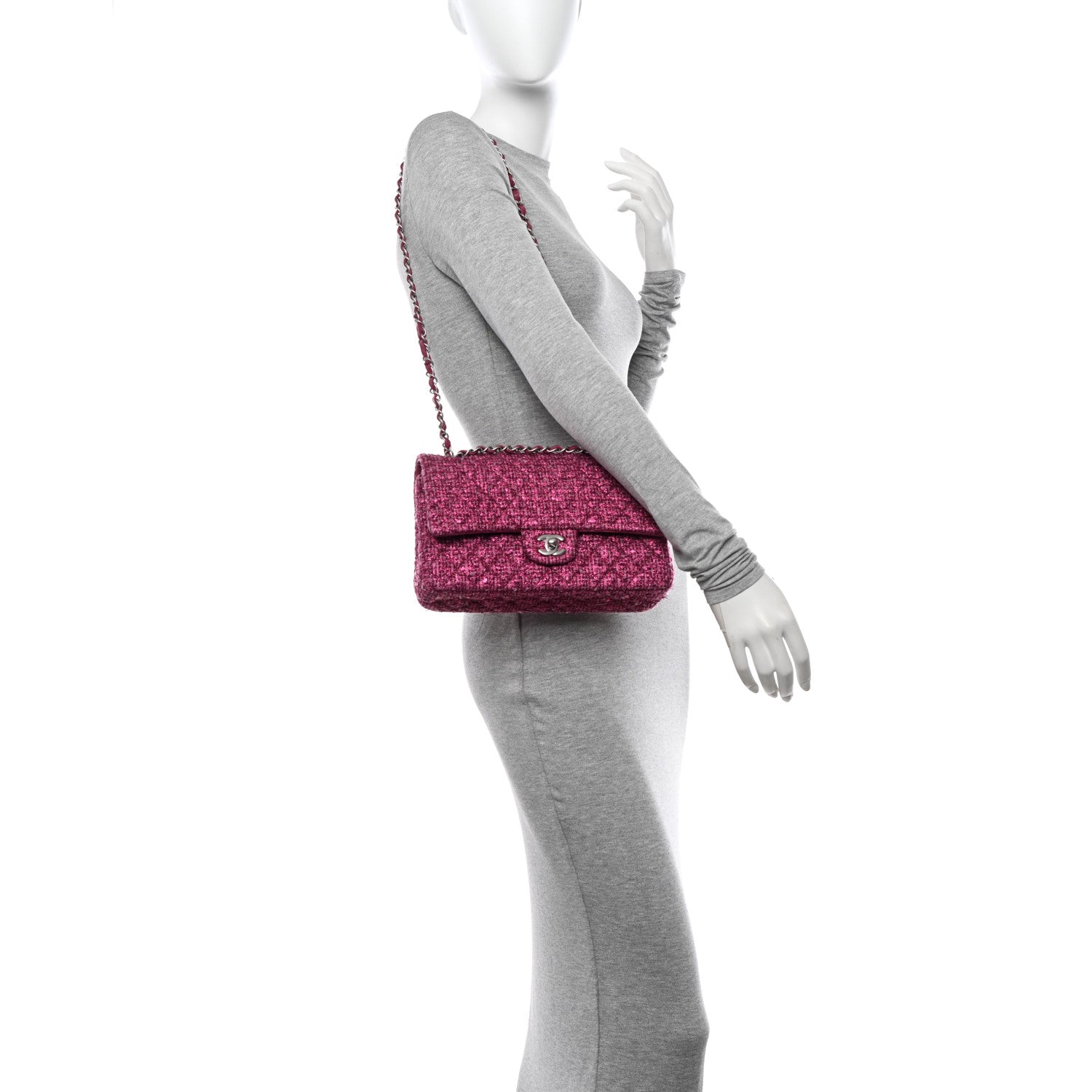 Chanel Metallic Tweed Quilted Medium Double Flap Pink 2 of 13