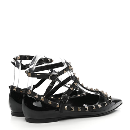 Valentino Garavani Patent Rockstud Cage Ballerina Flats 37.5 Black 4 of 8