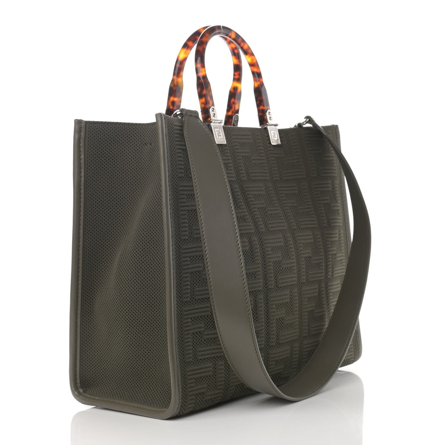 Fendi Technical Fabric Plexiglass FF Medium Fendi Sunshine Shopper Tote Wood 3 of 13