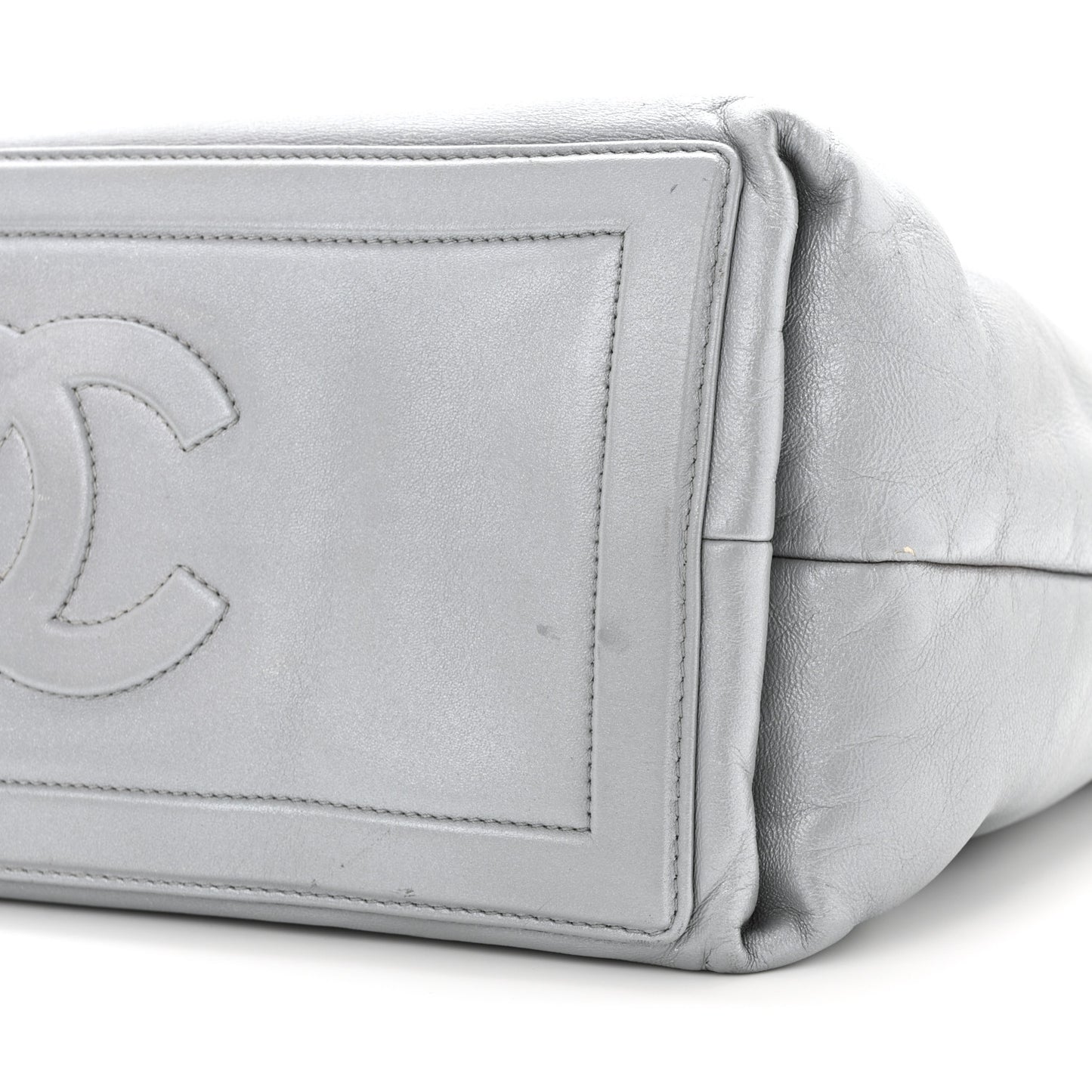 Metallic Lambskin Quilted Small Coco Cocoon Reversible Tote Light Grey