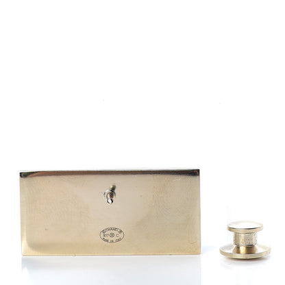 Chanel Metal Resin Pearl Coco License Plate Brooch Black Gold 3 of 5
