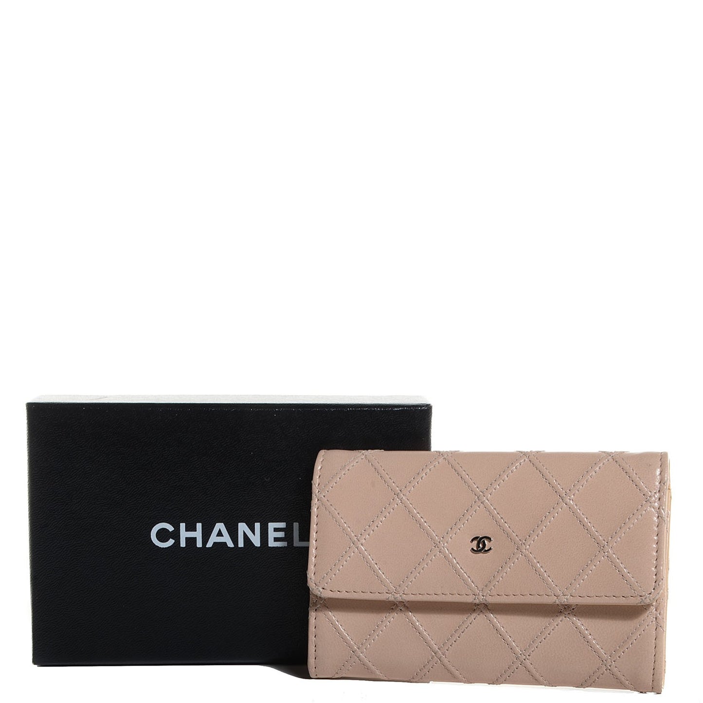 Lambskin Diamond Stitched Card Holder Wallet Beige