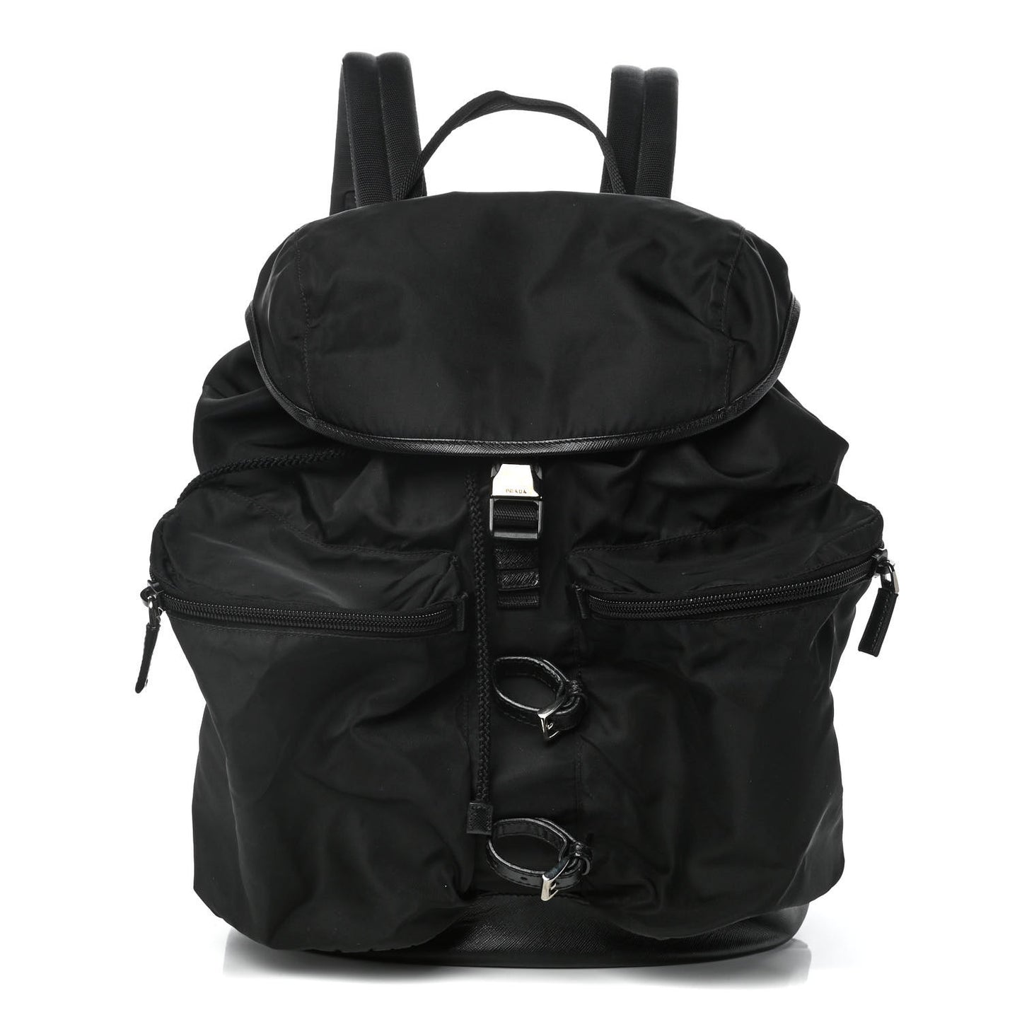 Technical Nylon Saffiano Double Buckle Backpack Black