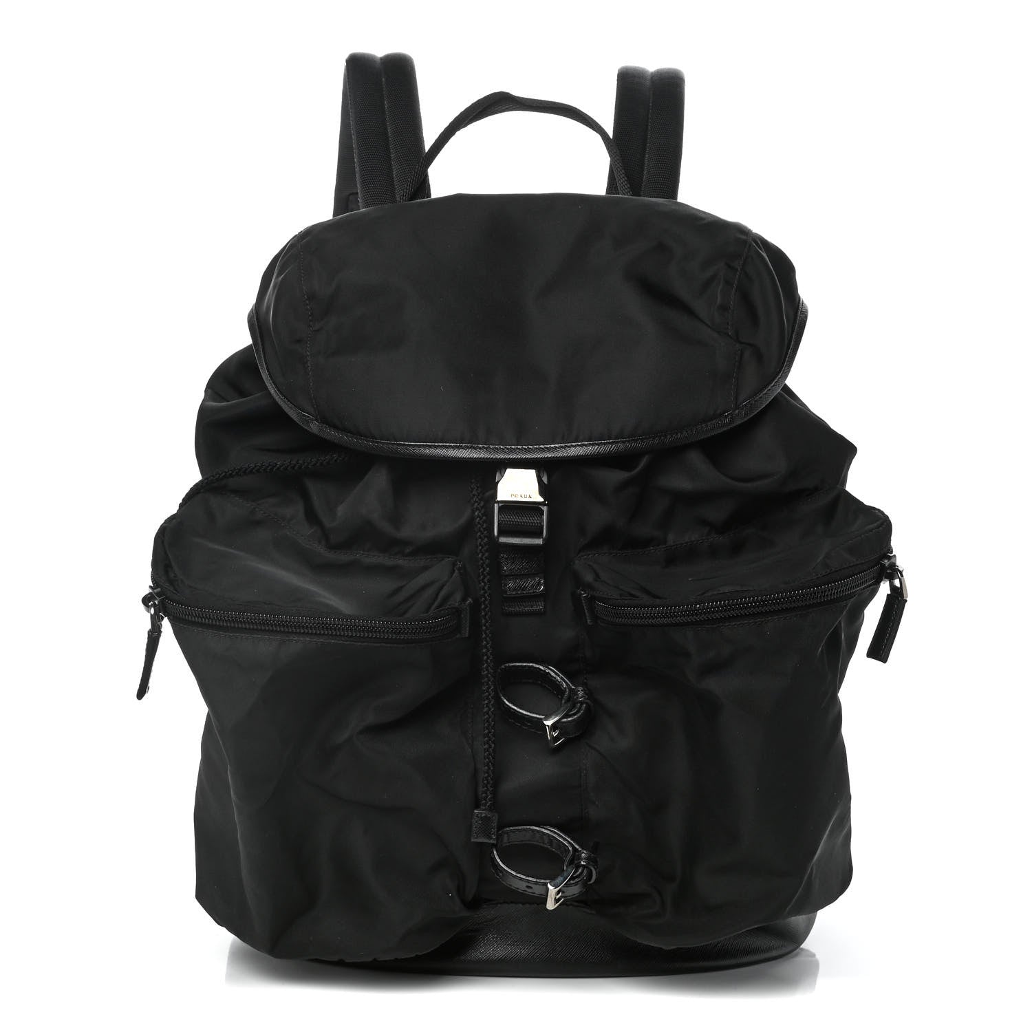 Prada Technical Nylon Saffiano Double Buckle Backpack Black 1 of 14