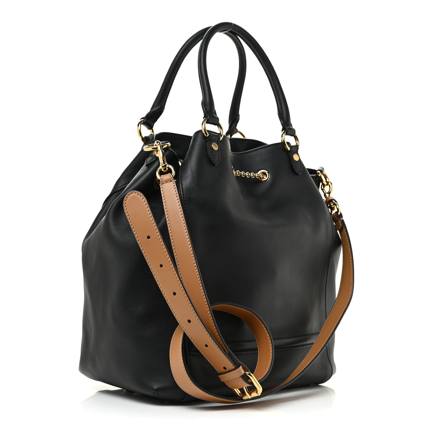 Fendi Vitello Grace King Karligraphy Chain Bucket Bag Black Bisquit 3 of 12