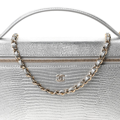 Chanel Lizard Embossed Top Handle Slim Vanity With Chain Silver 8 of 10