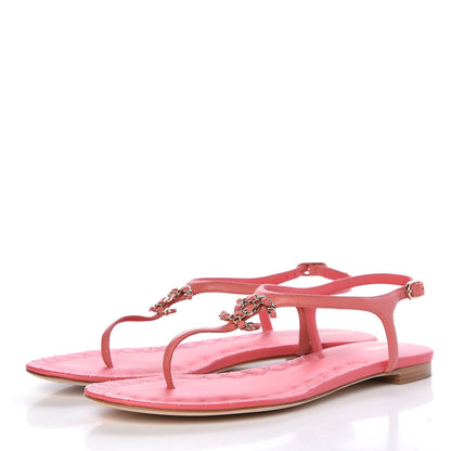 Chanel Lambskin Chain CC Logo Thong Sandals 40 Pink 3 of 8