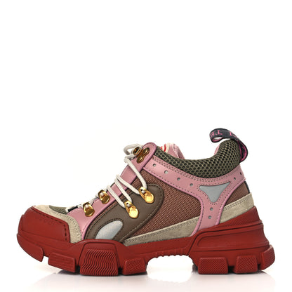 Gucci X SEGA Mesh Canvas Calfskin Womens Flashtrek Sneakers 35 Military Oatmeal Carmine Rose Ardesia 1 of 8