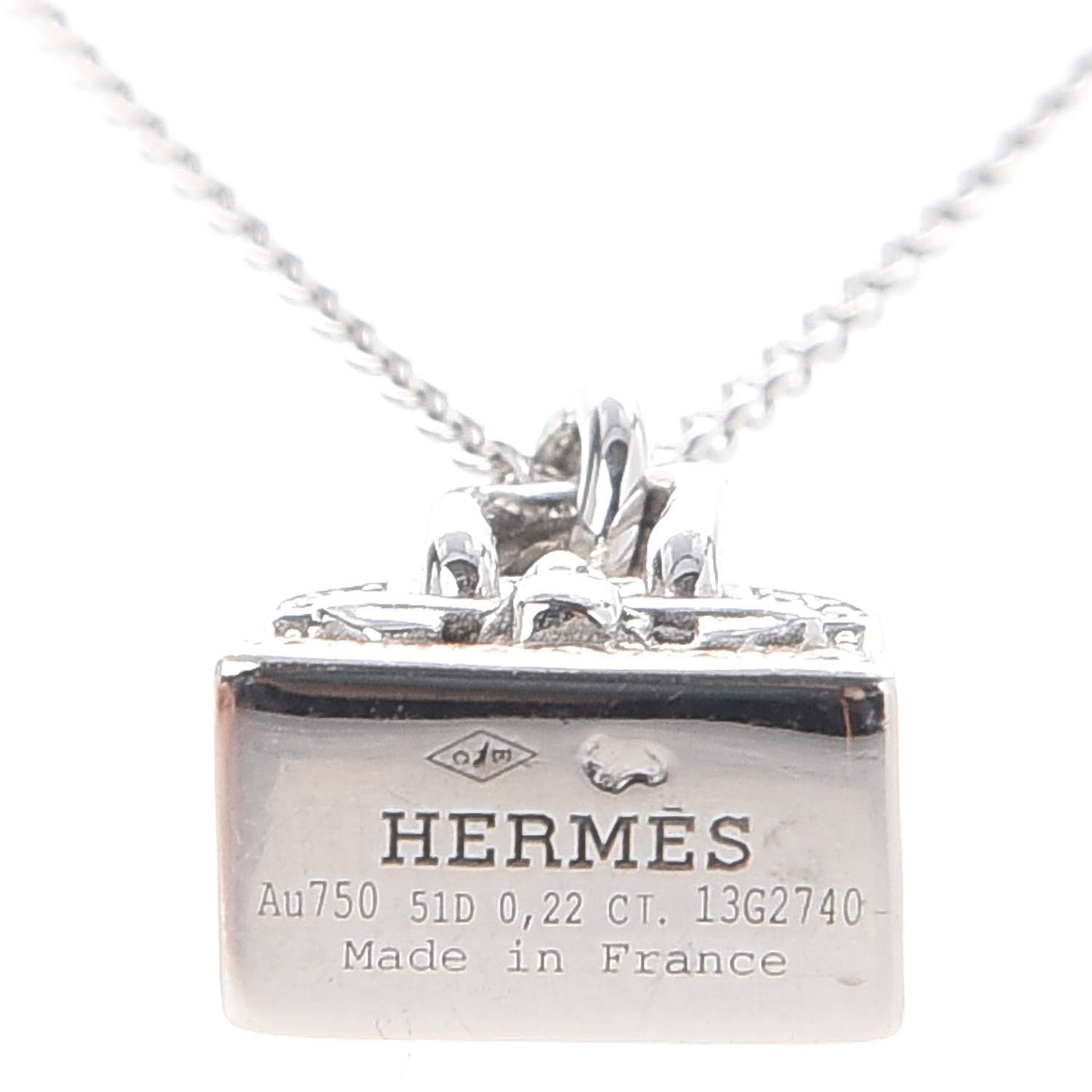18K White Gold Diamond Birkin Amulette Pendant Necklace