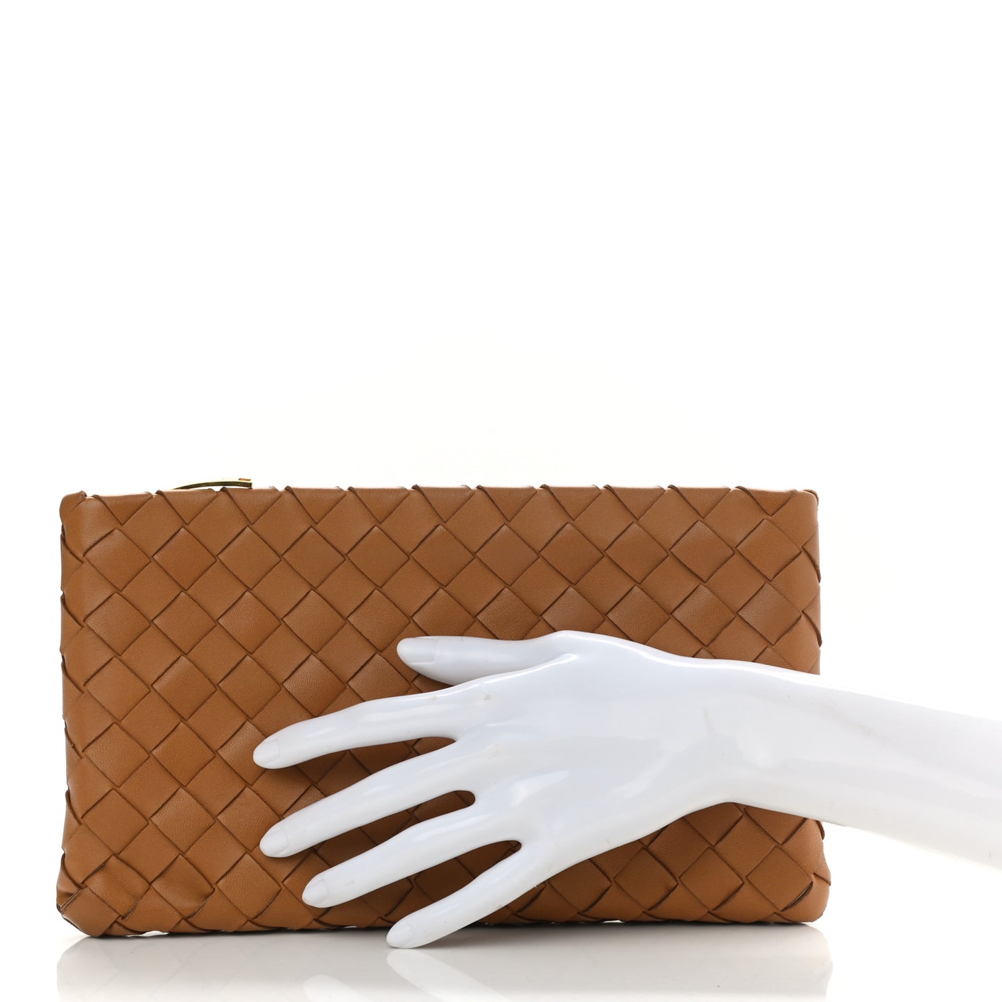 Nappa Intrecciato Small Zip Pouch Caramel