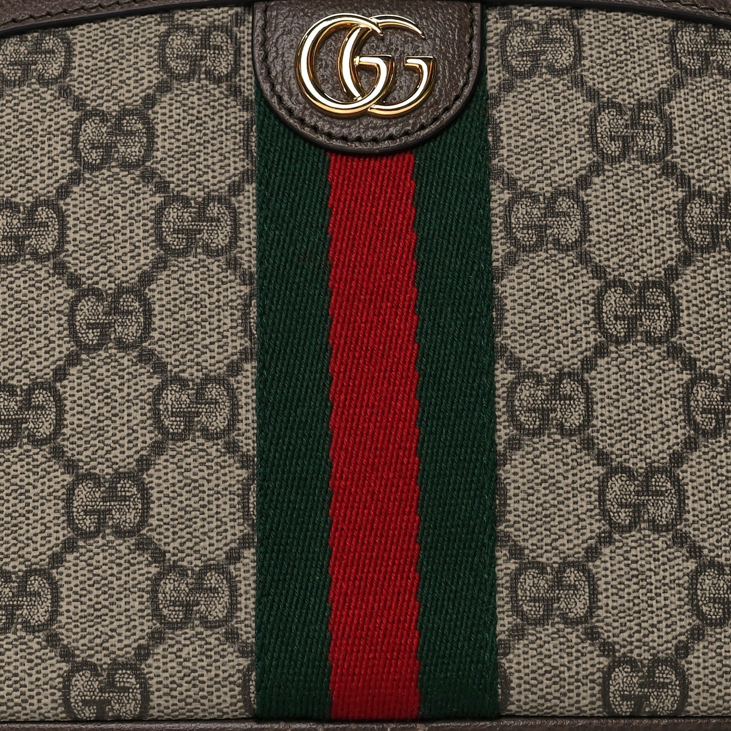 GG Supreme Monogram Textured Calfskin Web Large Ophidia Cosmetic Case Beige Ebony New Acero