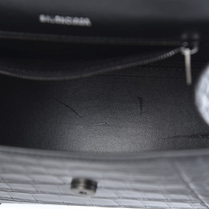 Balenciaga Shiny Calfskin Monochrome Crocodile Embossed Small Hourglass Top Handle Bag Black 10 of 11