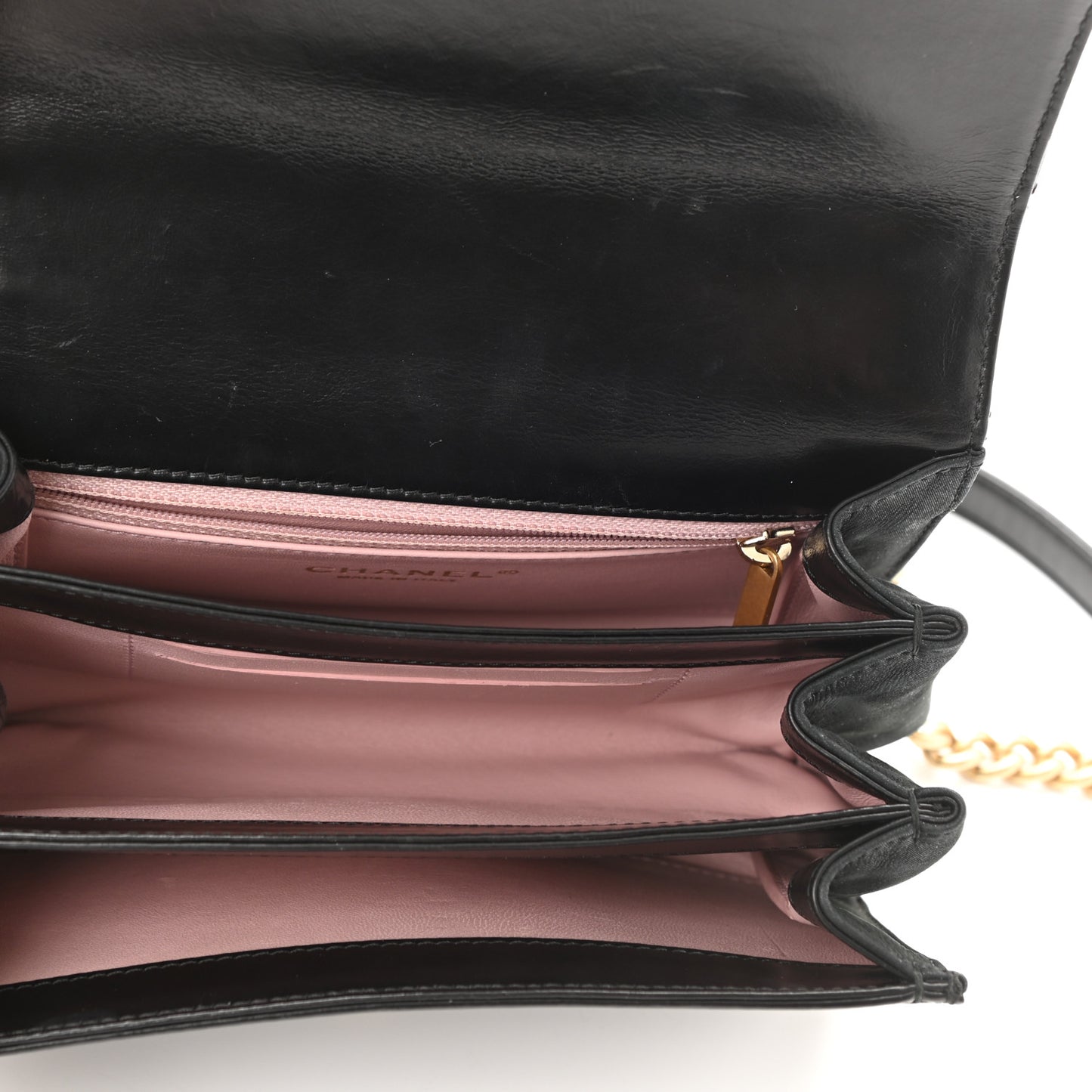 Iridescent Calfskin Quilted Mini Straight Lined Flap Black