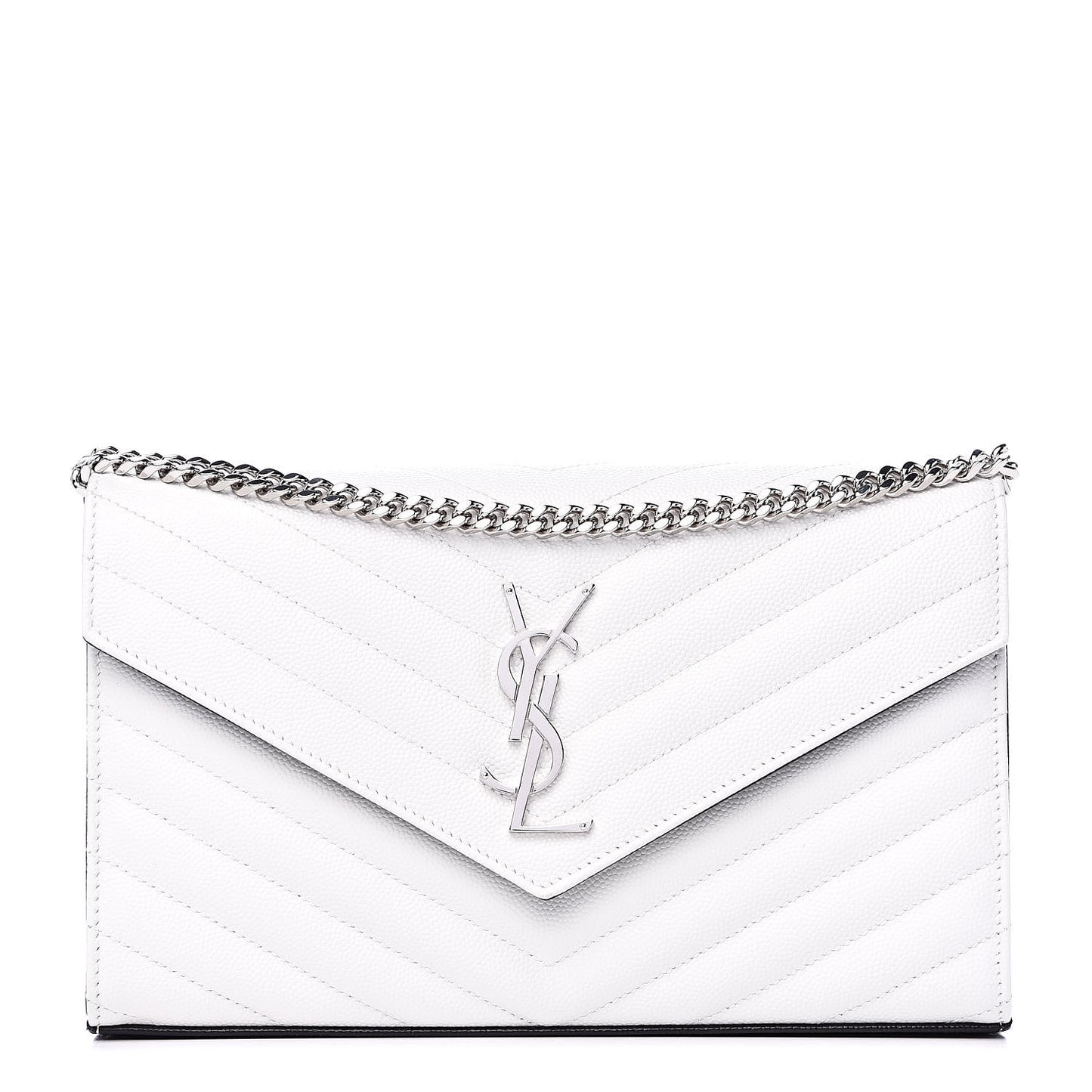 Grain De Poudre Matelasse Bi-Color Chevron Monogram Chain Wallet White Black