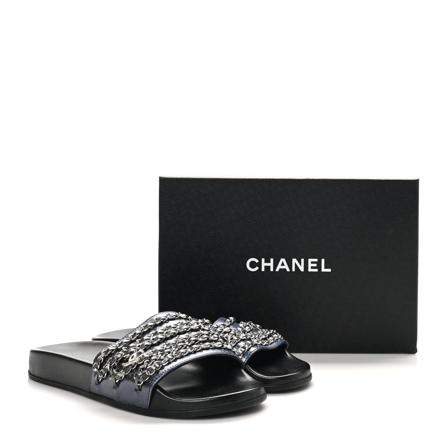 Fantasy Lambskin Chain Flat Sandals 40 Dark Blue