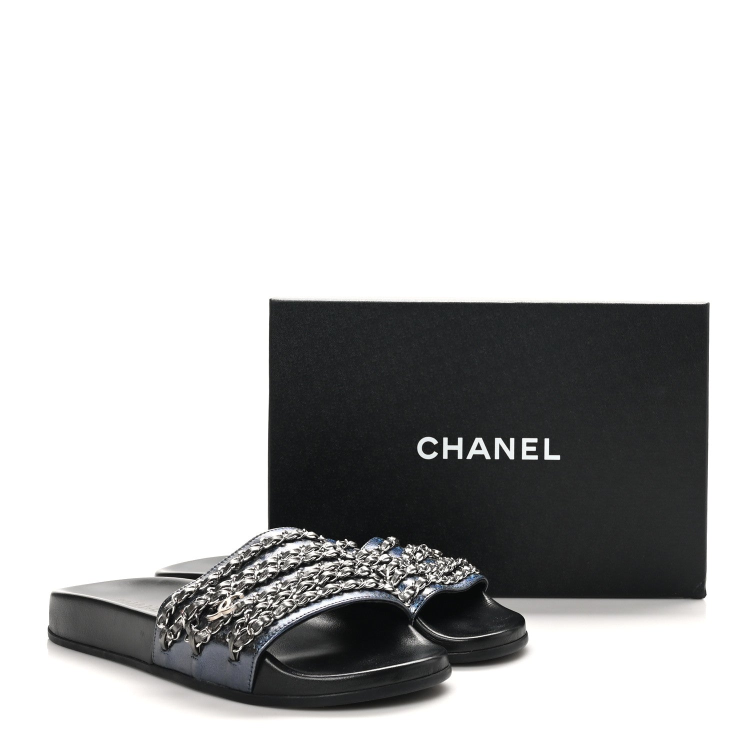 Chanel Fantasy Lambskin Chain Flat Sandals 40 Dark Blue 10 of 10