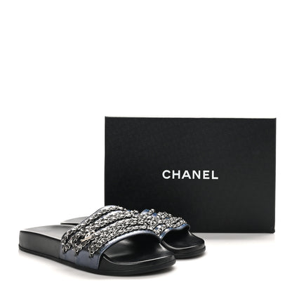 Chanel Fantasy Lambskin Chain Flat Sandals 40 Dark Blue 10 of 10