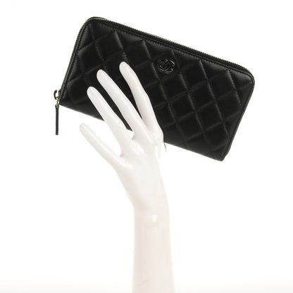 Chanel Lambskin Quilted Large Gusset Zip Around Wallet Black 4 of 8
