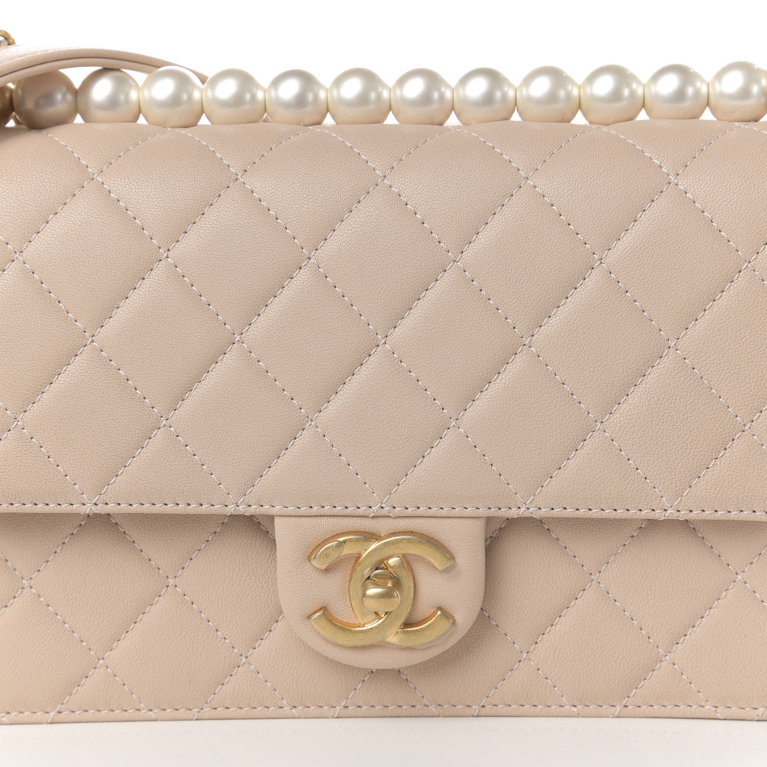 Chanel Lambskin Quilted Small Chic Pearls Flap Beige 10 of 11