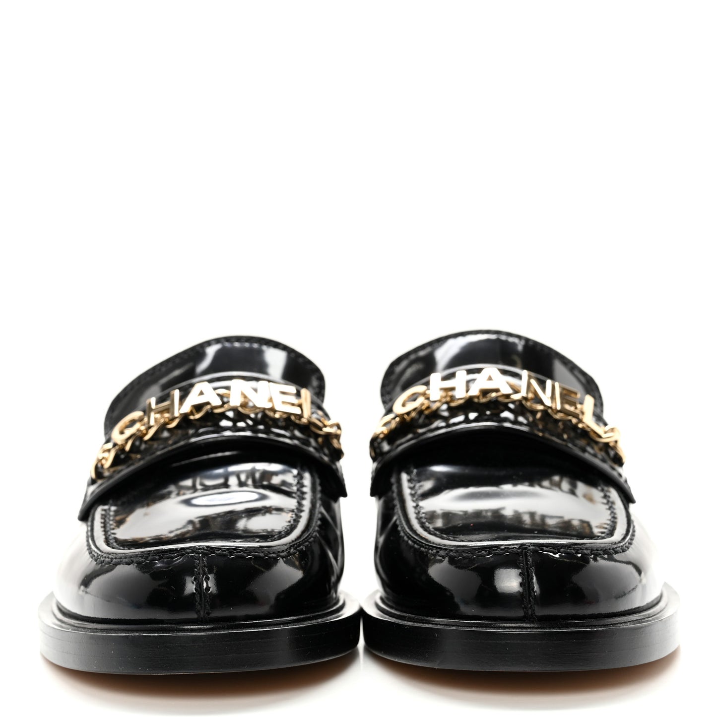 Shiny Calfskin Logo Loafers 36 Black