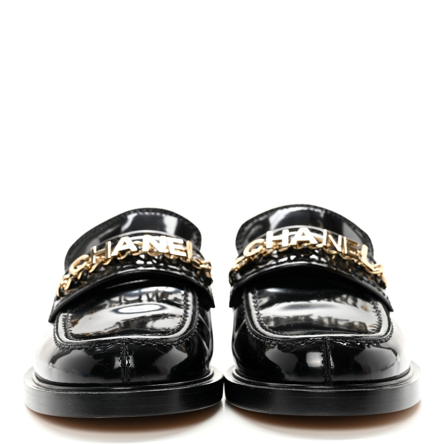 Chanel Shiny Calfskin Logo Loafers 36 Black 2 of 10