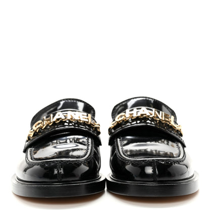 Chanel Shiny Calfskin Logo Loafers 36 Black 2 of 10
