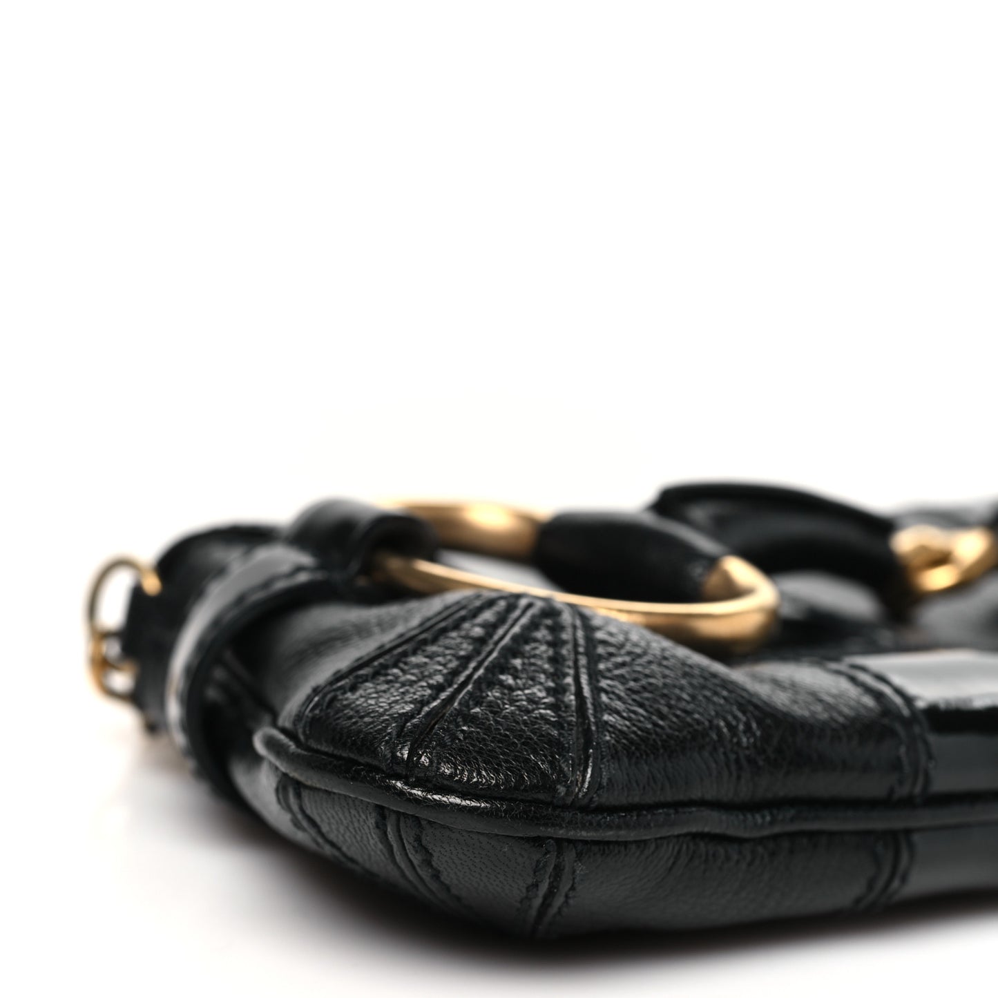 Goatskin Patent Horsebit Chain Clutch  Black