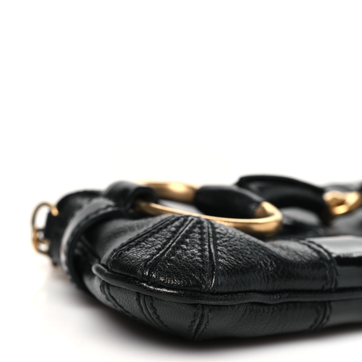 Gucci Goatskin Patent Horsebit Chain Clutch  Black 9 of 11