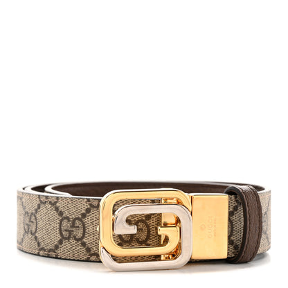 Gucci GG Supreme Monogram Textured Dollar Calfskin Squared Interlocking G 30mm Reversible Belt 95 38 Beige Ebony New Acero 1 of 6