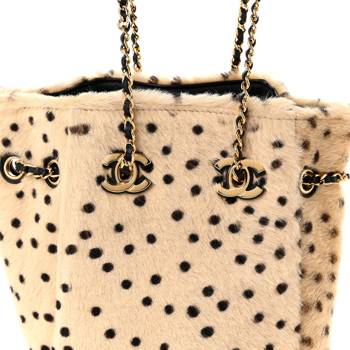Chanel Pony Hair Cheetah Printed CC Chain Bucket Bag Light Beige Black 8 of 10