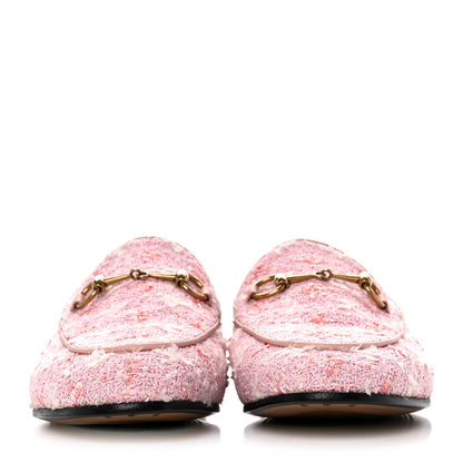 Gucci Wool Tweed Horsebit Womens Jordaan Loafers 38.5 Pink White Perfect Pink 2 of 8