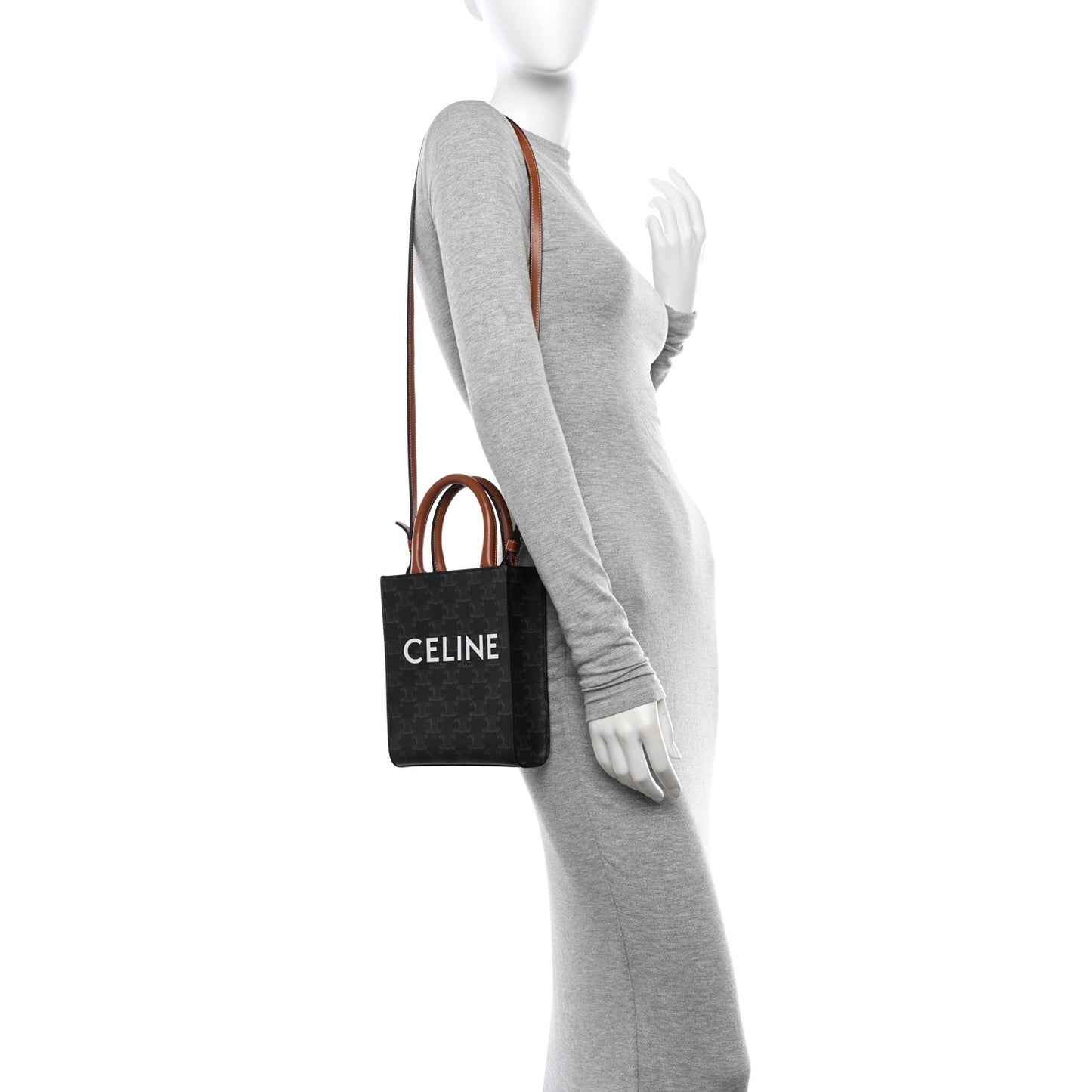 Triomphe Canvas Calfskin Mini Vertical Cabas Tan