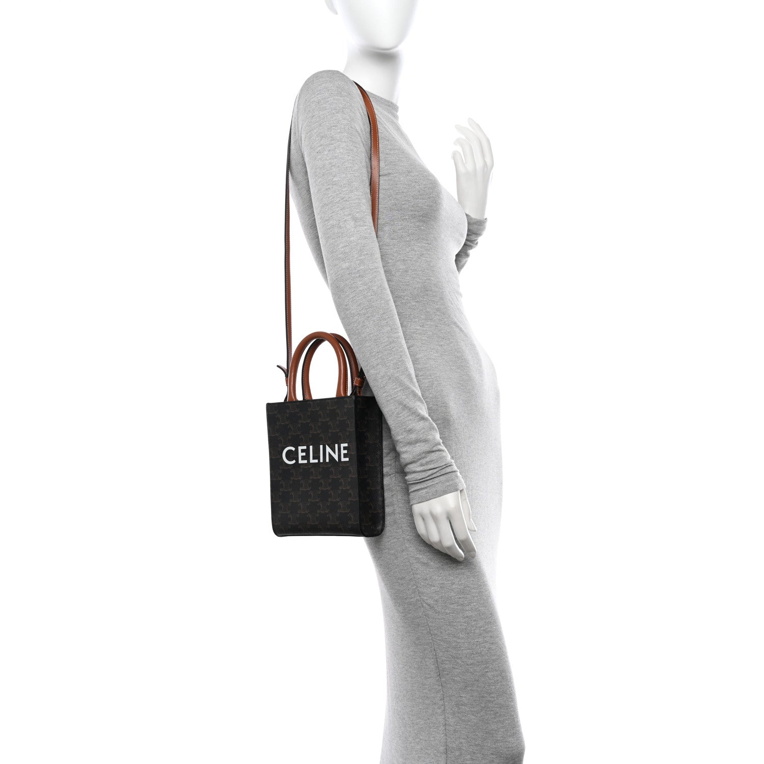 Celine Triomphe Canvas Calfskin Mini Vertical Cabas Tan 3 of 15