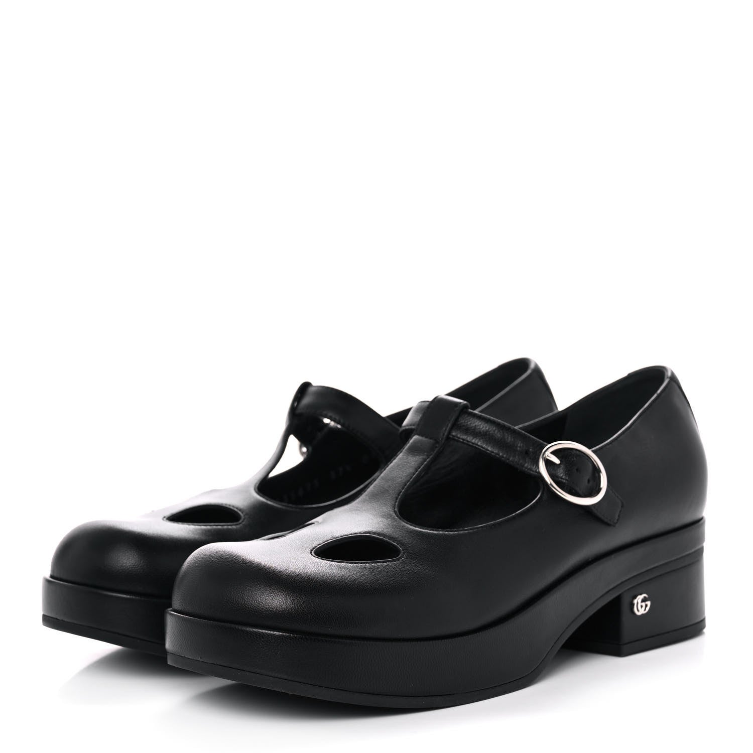 Gucci Calfskin T-Strap Mary Jane Platform Low-Heel Pumps 37.5 Black 3 of 10