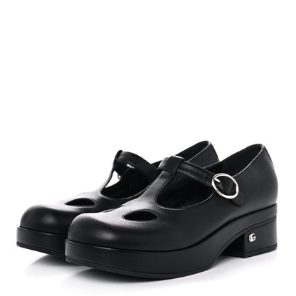 Gucci Calfskin T-Strap Mary Jane Platform Low-Heel Pumps 37.5 Black 3 of 10