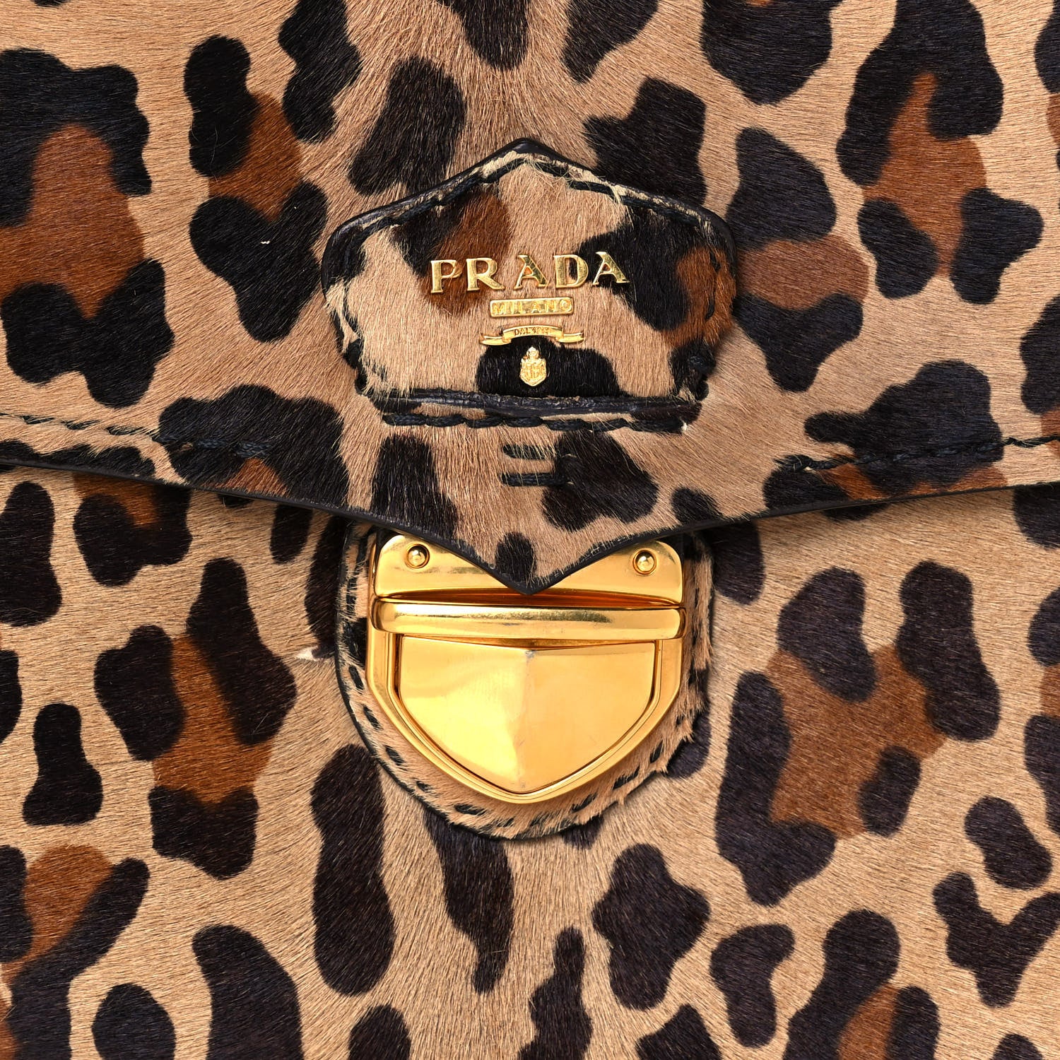 Prada Calf Hair Leopard Print Pushlock Envelope Clutch Miele 6 of 12