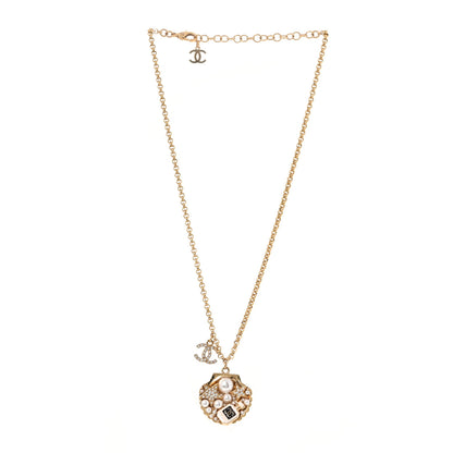 Chanel Metal Pearl Crystal CC Shell Necklace Gold 3 of 5