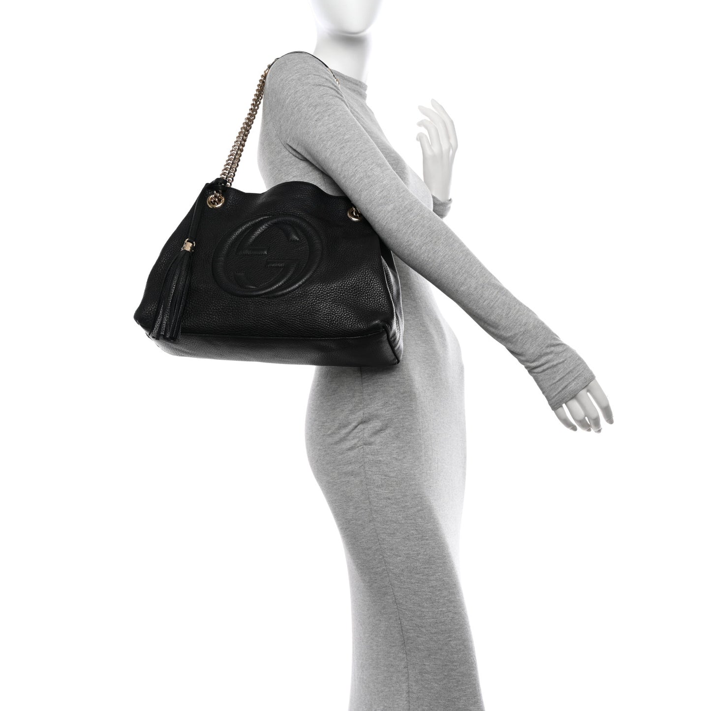 Pebbled Calfskin Medium Soho Chain Shoulder Bag Black