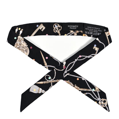 Hermes Silk Les Cles A Pois Doll Twilly Black Beige Rose 1 of 3