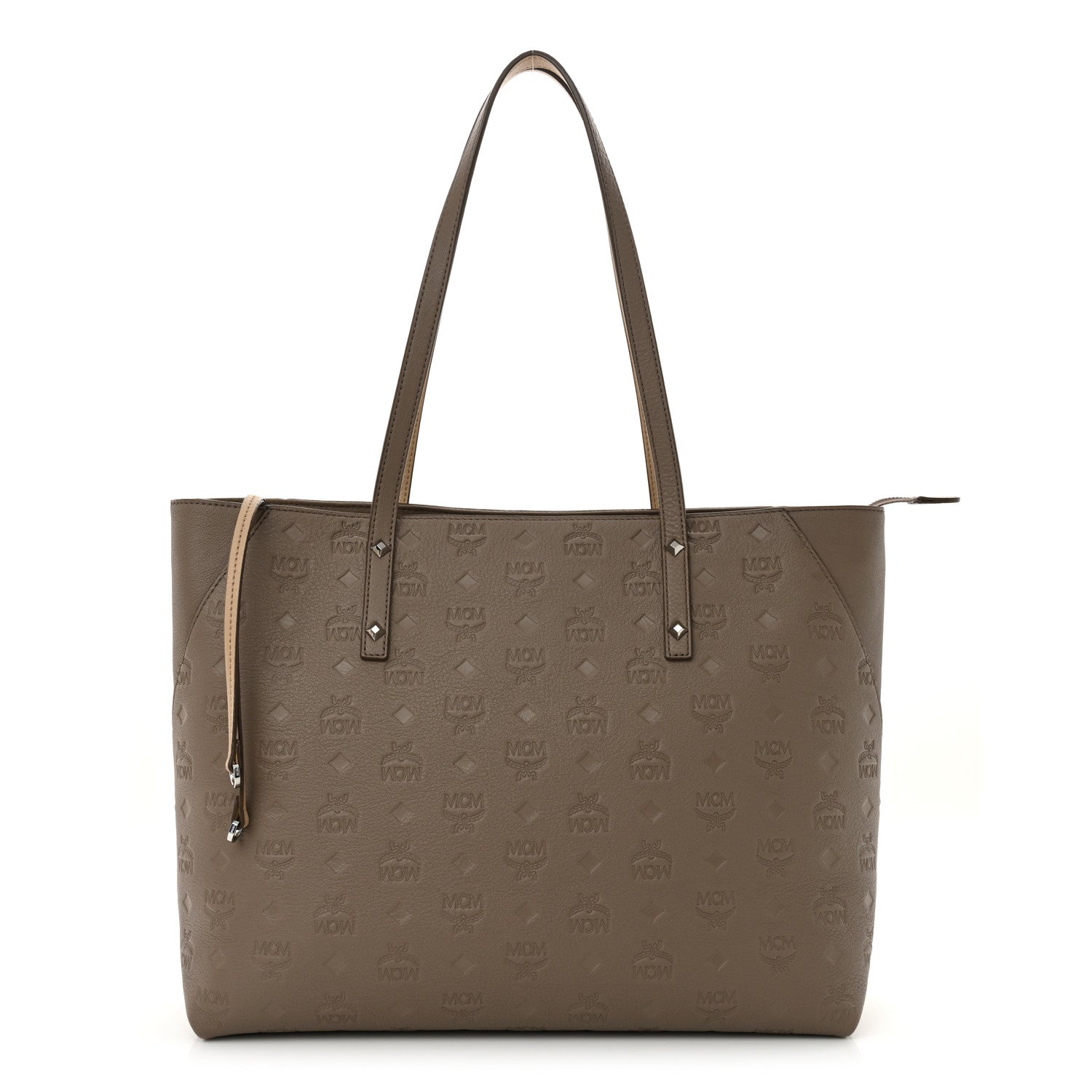 MCM Calfskin Ottomar Monogram Medium Klara Shopper Tote Dove 1 of 9
