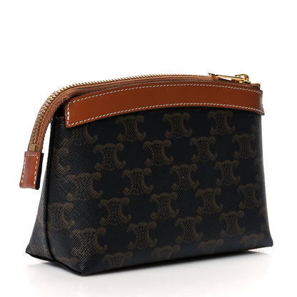 Celine Triomphe Canvas Calfskin Small Zipped Pouch Tan 3 of 9